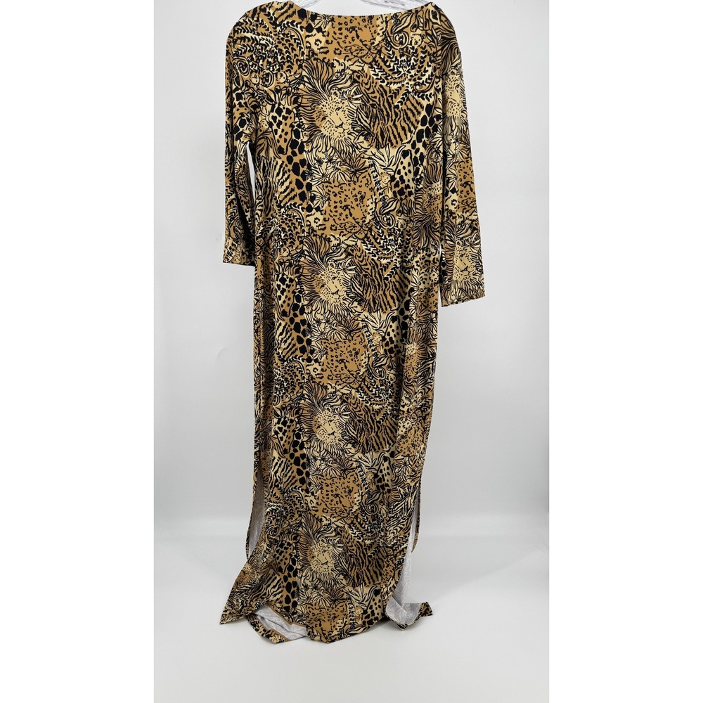 Lilly Pulitzer Maxi Dress Women Large Tan Animal Print Jungle Safari Long Sleeve - Picture 4 of 16
